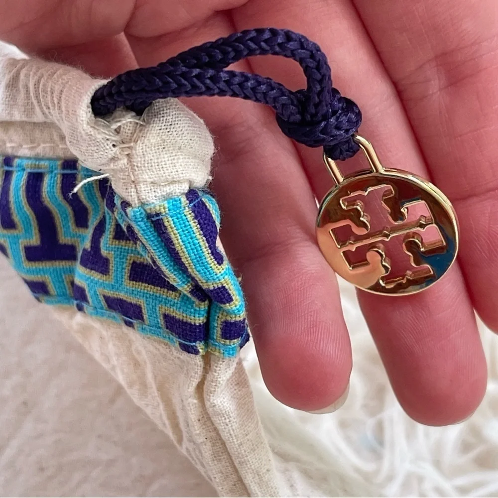 Tory Burch shoe handbag dust bag beige blue gold love drawstring 11”x13”